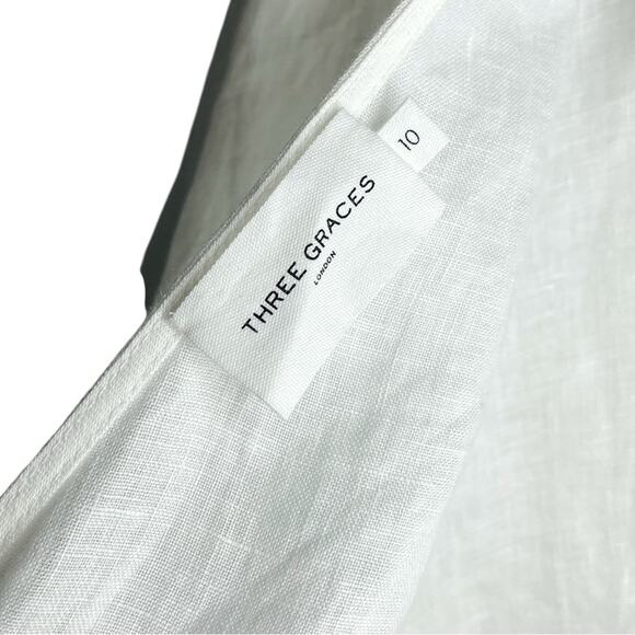 Three Graces White Linen Casual Coastal Neutral Minimalist Tie Up Crop Top - Picture 5 of 9